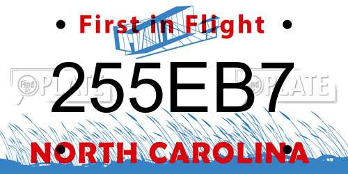 255EB7 North Carolina License Plate