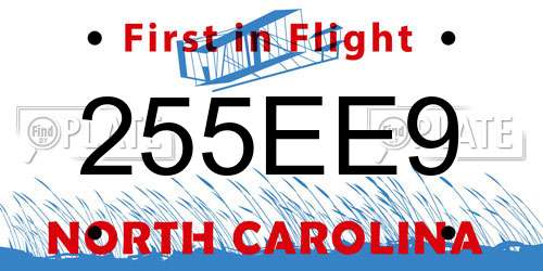 255EE9 North Carolina License Plate