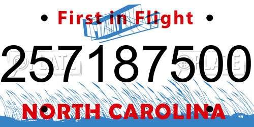 257187500 North Carolina License Plate