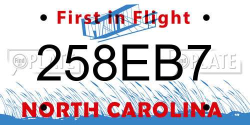 258EB7 North Carolina License Plate