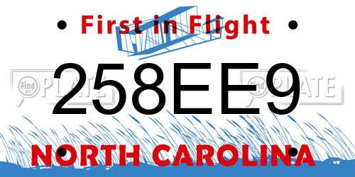 258EE9 North Carolina License Plate