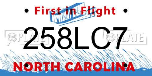 258LC7 North Carolina License Plate