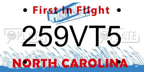 259VT5 North Carolina License Plate