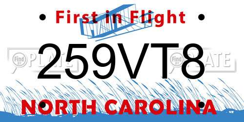 259VT8 North Carolina License Plate