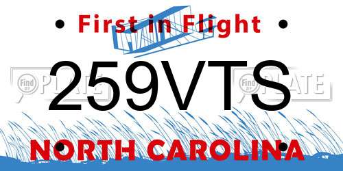 259VTS North Carolina License Plate