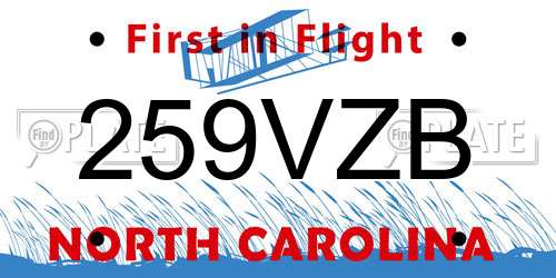 259VZB North Carolina License Plate