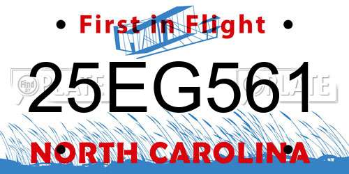 25EG561 North Carolina License Plate
