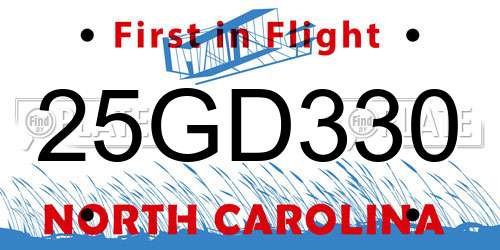 25GD330 North Carolina License Plate