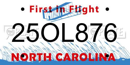25OL876 North Carolina License Plate