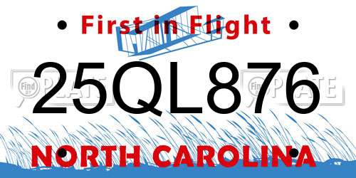 25QL876 North Carolina License Plate