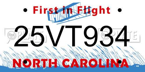 25VT934 North Carolina License Plate