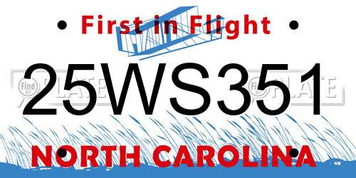 25WS351 North Carolina License Plate