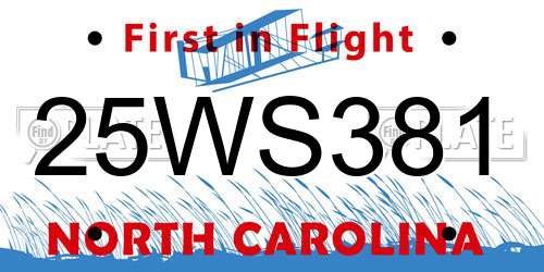 25WS381 North Carolina License Plate