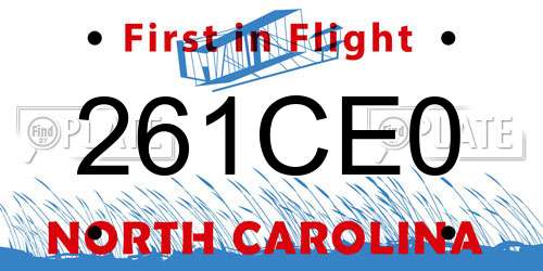 261CE0 North Carolina License Plate