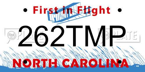 262TMP North Carolina License Plate