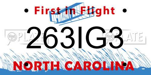 263IG3 North Carolina License Plate