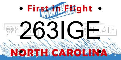 263IGE North Carolina License Plate
