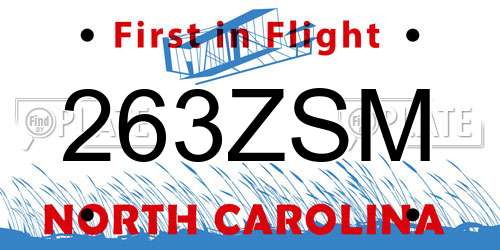 263ZSM North Carolina License Plate