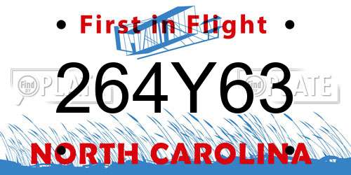 264Y63 North Carolina License Plate