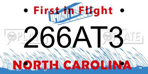 266AT3 North Carolina License Plate