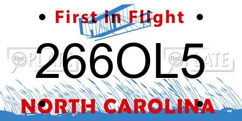 266OL5 North Carolina License Plate