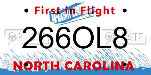 266OL8 North Carolina License Plate