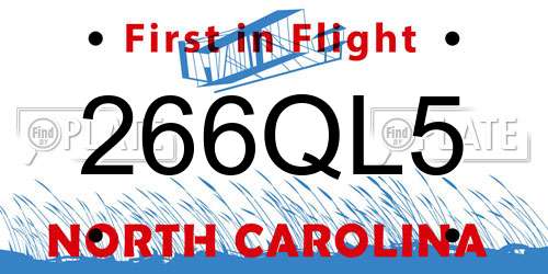 266QL5 North Carolina License Plate