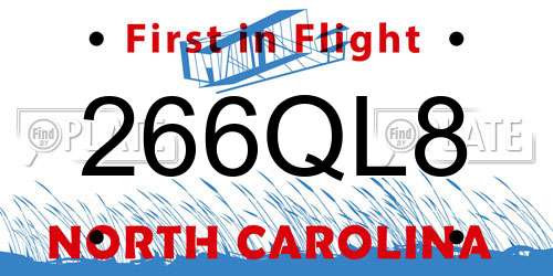 266QL8 North Carolina License Plate