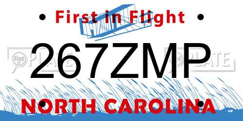 267ZMP North Carolina License Plate