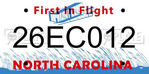 26EC012 North Carolina License Plate