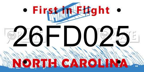 26FD025 North Carolina License Plate