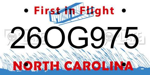 26OG975 North Carolina License Plate