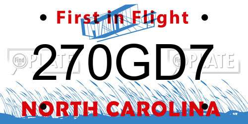 270GD7 North Carolina License Plate