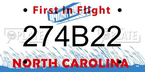 274B22 North Carolina License Plate