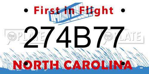 274B77 North Carolina License Plate