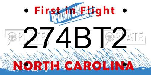 274BT2 North Carolina License Plate