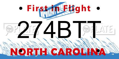 274BTT North Carolina License Plate