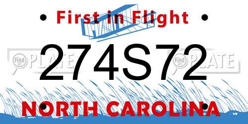274S72 North Carolina License Plate
