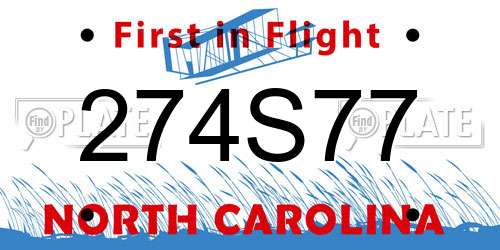 274S77 North Carolina License Plate