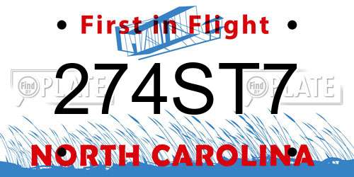 274ST7 North Carolina License Plate