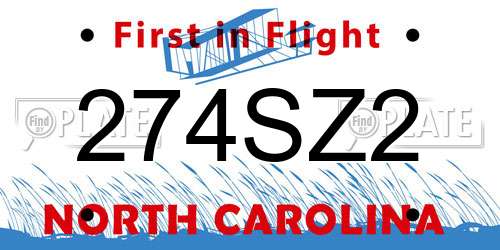 274SZ2 North Carolina License Plate