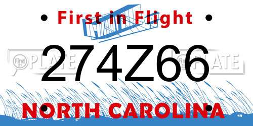 274Z66 North Carolina License Plate