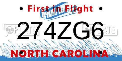 274ZG6 North Carolina License Plate