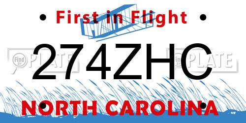 274ZHC North Carolina License Plate