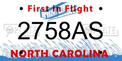 2758AS North Carolina License Plate