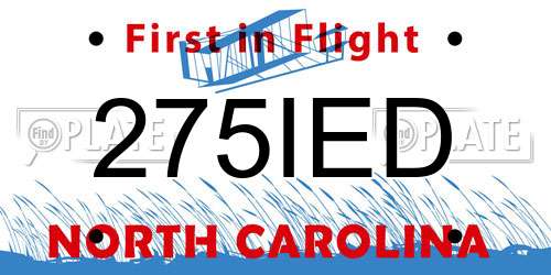 275IED North Carolina License Plate
