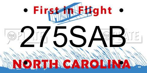 275SAB North Carolina License Plate