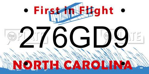 276GD9 North Carolina License Plate