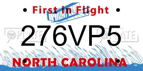 276VP5 North Carolina License Plate