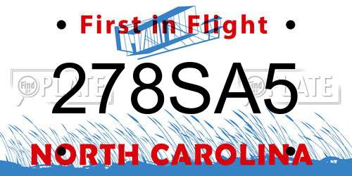 278SA5 North Carolina License Plate